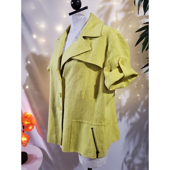 Akris Punto 100% Linen Yellow Roll Tab Short Sleeve Blazer Jacket Womens Size 12 - Picture 5 of 13